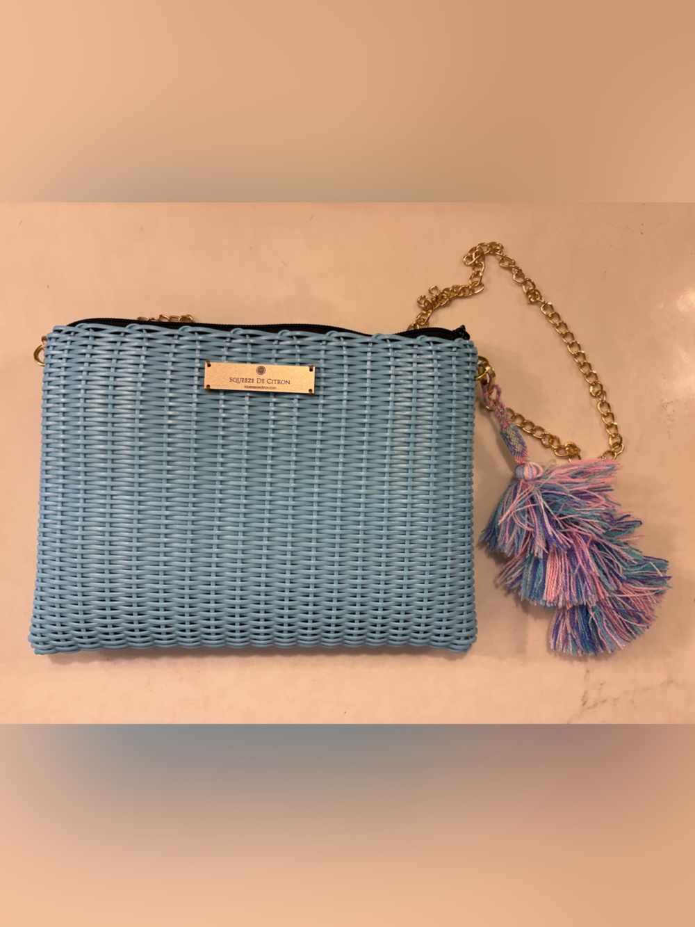 Squeeze de Citron Lemon Drop Blue Crossbody Bag with Tassel